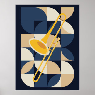 Bauhaus Trombone Kunst | Geometrisch Blaasinstrume Poster