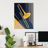 Bauhaus Trombone | Mid-Century Modern Jazz Poster (Thuiskantoor)