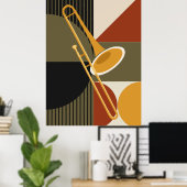 Bauhaus Trombone Print | Mid-Century Jazz Kunst (Thuiskantoor)