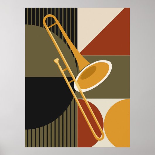 Bauhaus Trombone Print | Mid-Century Jazz Kunst (Voorkant)