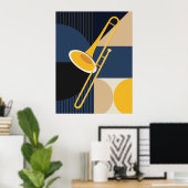 Bauhaus Trombone Print | Midden-Eeuwse Muziekkunst (Thuiskantoor)