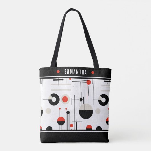 Bauhaus zwart en rood geometrische vormen samenste tote bag (Achterkant)