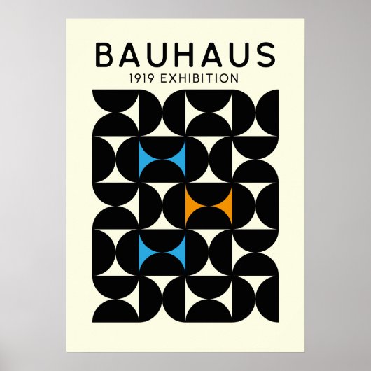 Bauhaus Zwart Geometrisch Raster Kunstprint 1919 Poster (Voorkant)