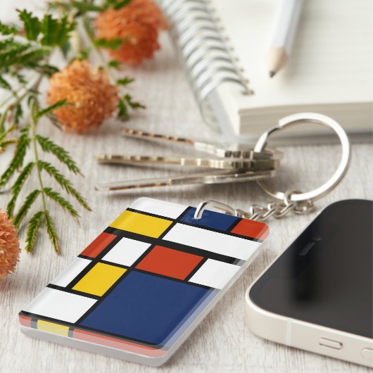 Bauhauspatroon abstracte geometrische kunst schild sleutelhanger (Voorkant Rechts)
