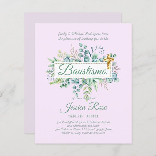 Baustismo Invitation Eucalyptus Greenery BUDGET (Voorkant / Achterkant)