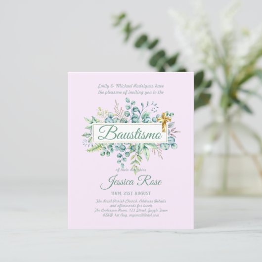 Baustismo Invitation Eucalyptus Greenery BUDGET (Staand voorkant)
