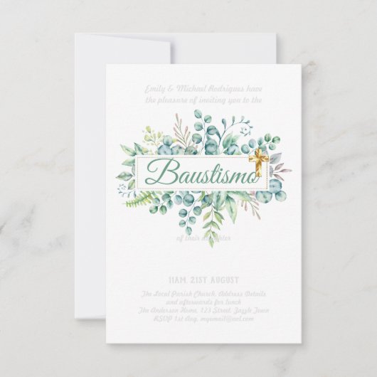 Baustismo Invitation Eucalyptus Greenery BUDGET (Voorkant)