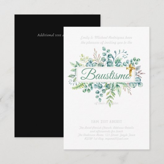 Baustismo Invitation Eucalyptus Greenery BUDGET (Voorkant / Achterkant)