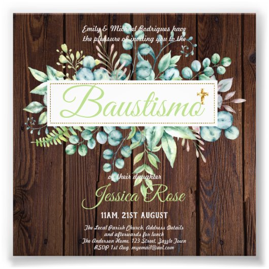 Baustismo Invitation Eucalyptus Greenery BUDGET Foto Afdruk (Voorkant)