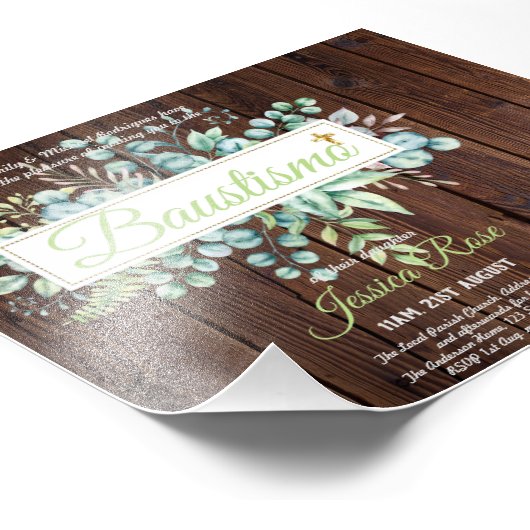 Baustismo Invitation Eucalyptus Greenery BUDGET Foto Afdruk (Hoek)