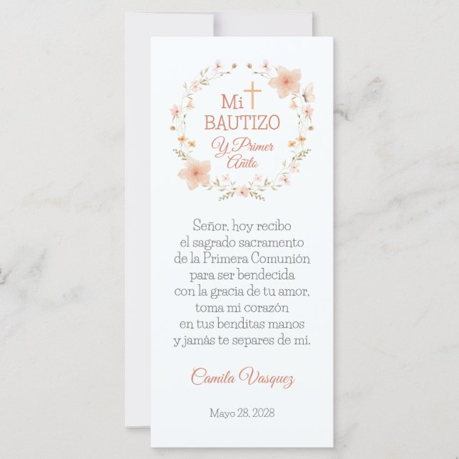 Bautisme Favor Waterverf Pink Flowers Bladwijzer (Voorkant)