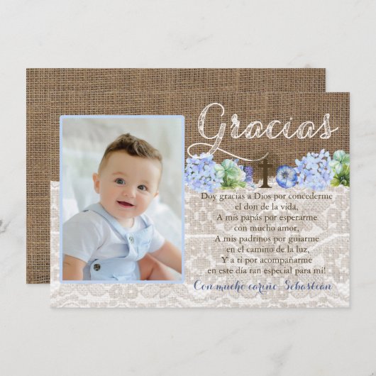 Bautismo bedankt Gracias-kaart in het Spaans (Voorkant / Achterkant)