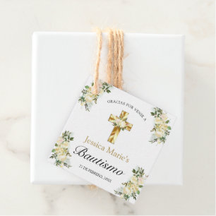 Bautismo Cruz Floral Clásica Dorada Gracias Bedankjes Labels