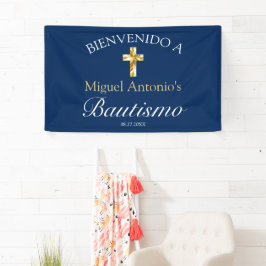 Bautismo de Bebé Azul Marino Dorado Bienvenido Spandoek