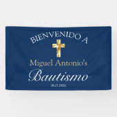 Bautismo de Bebé Azul Marino Dorado Bienvenido Spandoek (Horizontaal)