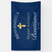 Bautismo de Bebé Azul Marino Dorado Bienvenido Spandoek (Verticaal)