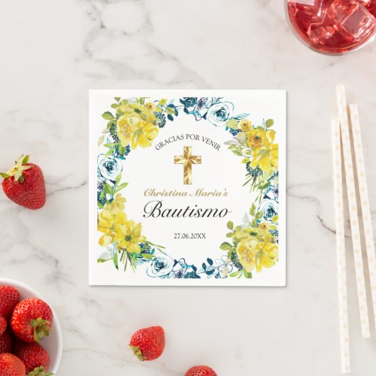 Bautismo de Niña Bonita Cruz Floral Amarillo Servet (Insitu)