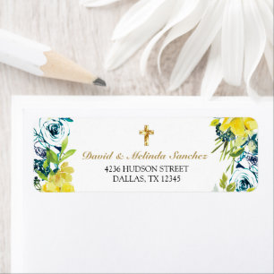 Bautismo de Niña con Cruz de Oro Floral Amarillo Etiket