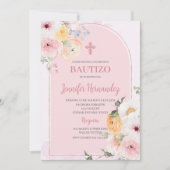 Bautismo kleur rosa con flores kaart (Voorkant)