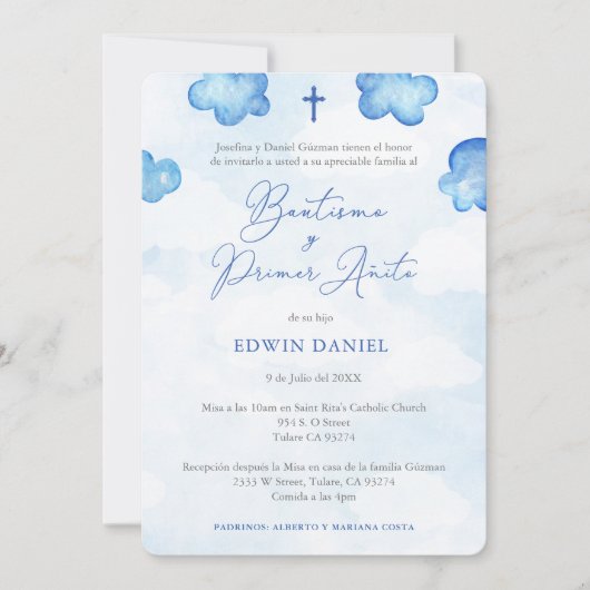 Bautismo Primer Cumple, Boy Baptism 1st Birthday Kaart (Voorkant)