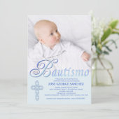 Bautismo Word Blue Foto uitnodiging (Staand voorkant)