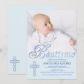 Bautismo Word Blue Foto uitnodiging (Voorkant / Achterkant)