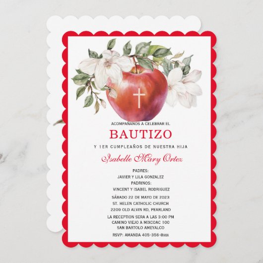 Bautismo y Primer Cumpleaños de Manzan Uitnodiging (Voorkant / Achterkant)