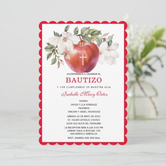 Bautismo y Primer Cumpleaños de Manzan Uitnodiging (Staand voorkant)