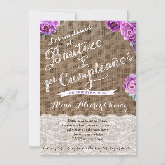 Bautizo 1er Cumpleaños, Spaanse uitnodiging Castel (Voorkant)