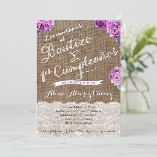 Bautizo 1er Cumpleaños, Spaanse uitnodiging Castel (Staand voorkant)