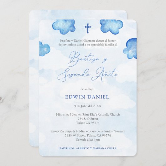 Bautizo 2ndo Añito, Baptism 2e verjaardag Kaart (Voorkant / Achterkant)