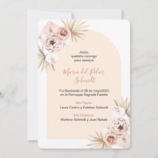 Bautizo Baptism Estampa Marcador Bautismo Boho Aankondiging (Voorkant)