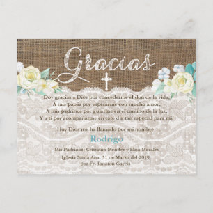 Bautizo Baptisme bedankt in het Spaans voor de jon Uitnodiging Briefkaart