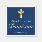 Bautizo Bebé Niño Cruz Azul Marino Oro Servet (Voorkant)
