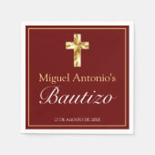 Bautizo Bebé Niño Cruz Borgoña Oro Servet (Voorkant)