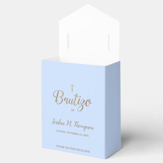 Bautizo Blauw Goud Kruis Spaanse jongen doop Bedankdoosjes (Geopend)