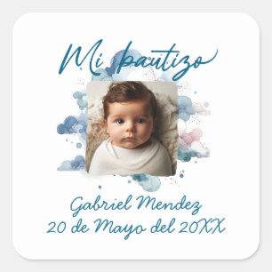 Bautizo con foto Spaanse Waterverf Vierkante Sticker