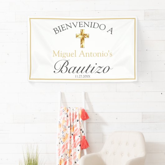 Bautizo de Bebé Blanco Clásico Dorado Bienvenido Spandoek (Insitu)