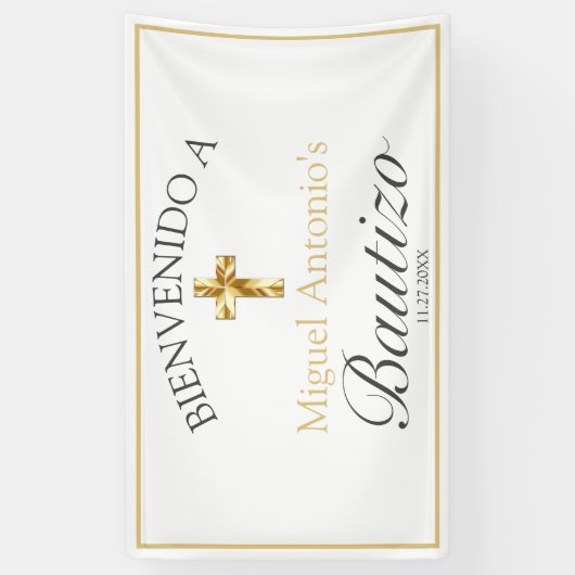 Bautizo de Bebé Blanco Clásico Dorado Bienvenido Spandoek (Verticaal)