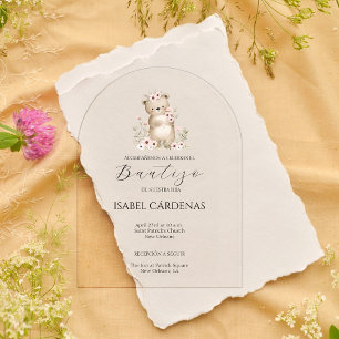 Bautizo de Niña Schattige Beer in de Spaanse Water Acryl Uitnodigingen