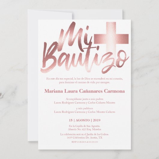 Bautizo Doop Spaans Taal Faux ROOS GOUD Kaart (Voorkant)