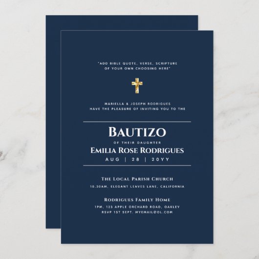 Bautizo Español Bilingüe Modern Elegant Ingles Kaart (Voorkant / Achterkant)