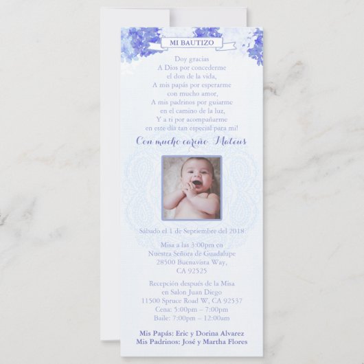 Bautizo Español | Blauwe hydrangeas Spaans Baptism Kaart (Voorkant)