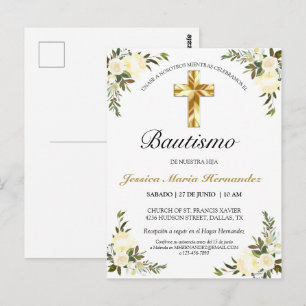 Bautizo floral elegante del marfil del bebe briefkaart