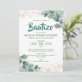 Bautizo groene uitnodiging verlaat religieuze doop (Staand voorkant)