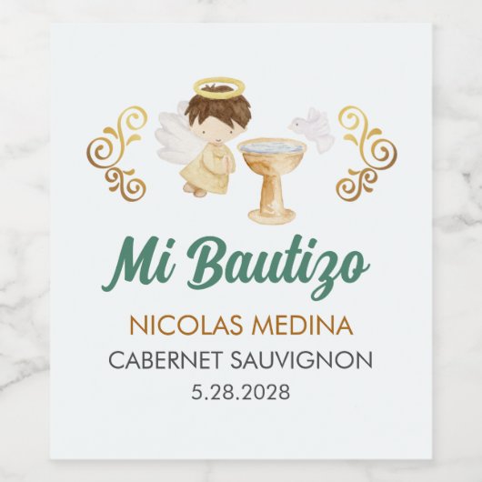 Bautizo in het Spaans  Jongen Engel Doop Wijn Etiket (Enkel label)