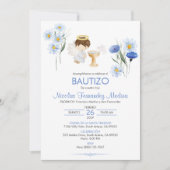 Bautizo Invitacion Angel Boy Schattige Flowers Doo Kaart (Voorkant)