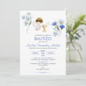 Bautizo Invitacion Angel Boy Schattige Flowers Doo Kaart (Staand voorkant)