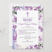 Bautizo Invitación Doop Schattige Paarse Bloemen Kaart (Voorkant)