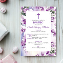 Bautizo Invitación Doop Schattige Paarse Bloemen